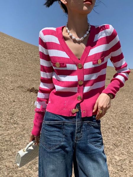 

910 2022 runway summer brand same style sweater green white black khaki red v neck long sleeve cardigan women's sweaters qian