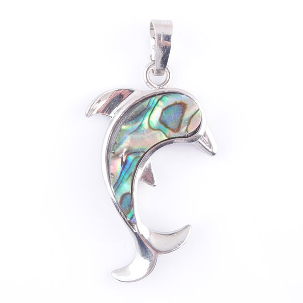 

new zealand abalone shell pearl colourful dolphins pendant natural gem bead women men reiki jewelry n3489, Silver