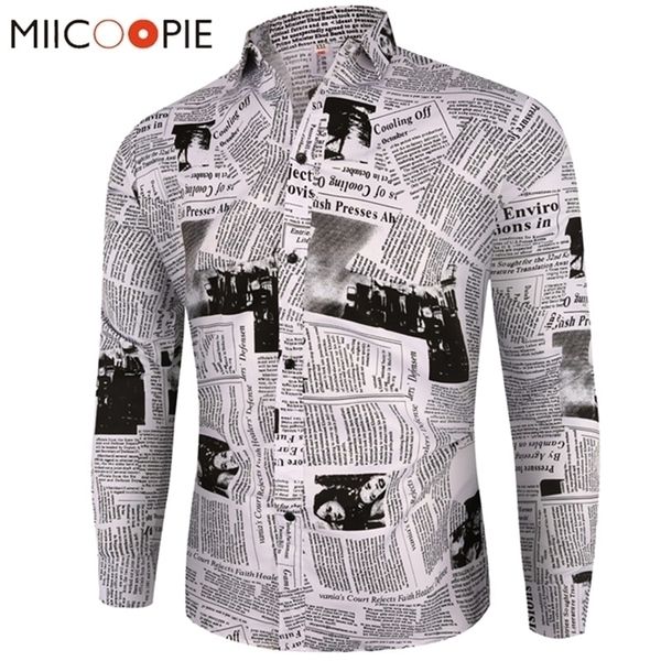 

men's casual shirts arrival business plaid men dress vintage spaper print long sleeve camisa social mens floral -3xl 220928, White;black