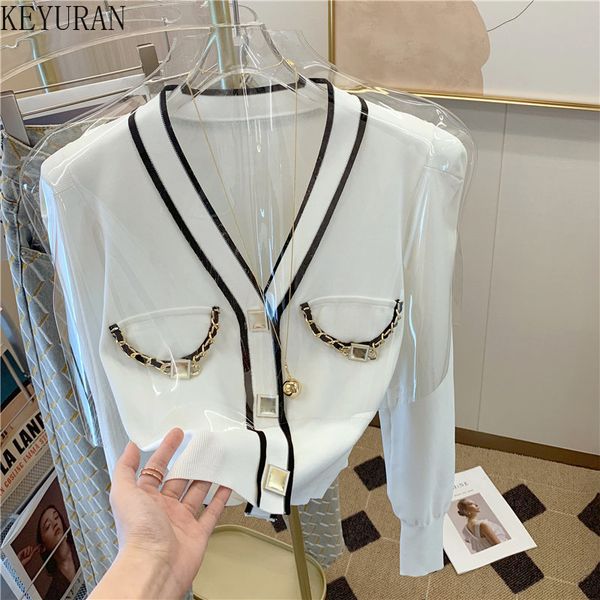 

women's knits tees autumn summer vneck knitted cardigan women korean causal solid single breasted blackwhite sweater coat woman knitwea, White