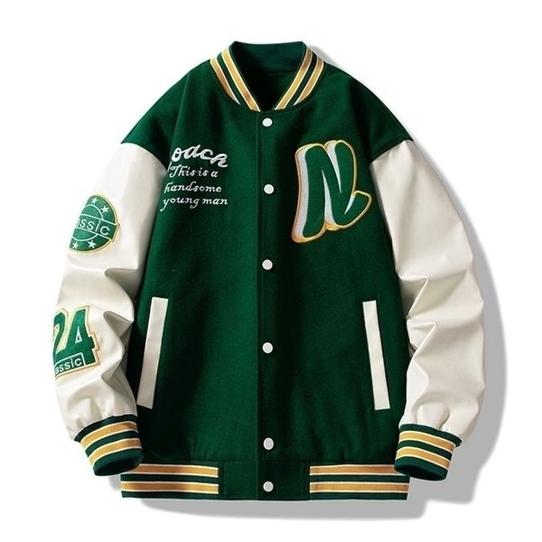 

men's jackets men jacket baseball uniform loose embroidery brand coats spring autumn casual college wear american fashion clothing 2209, Black;brown