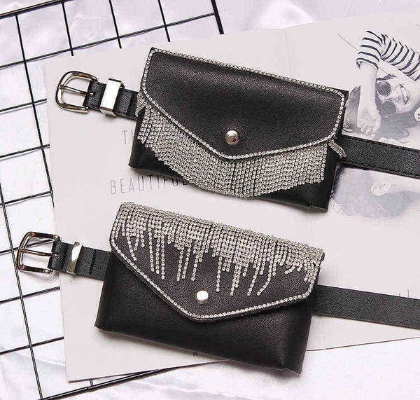 

belt bags blinkbling sparkling rhinestone tassel concealed buckle pu leather waist bag belt women s fashion trend ab 220723