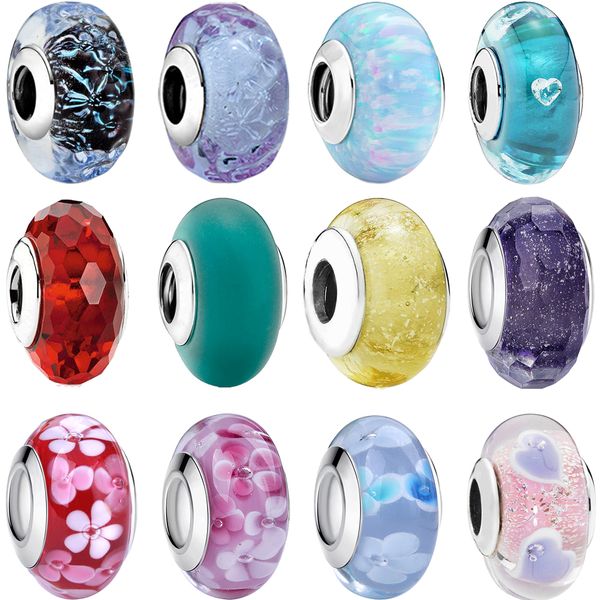 

the new pop romance 925 sterling silver foam murano glass beads fit the original pandora bracelet charm genuine womens jewelry fashion acces, Golden;silver