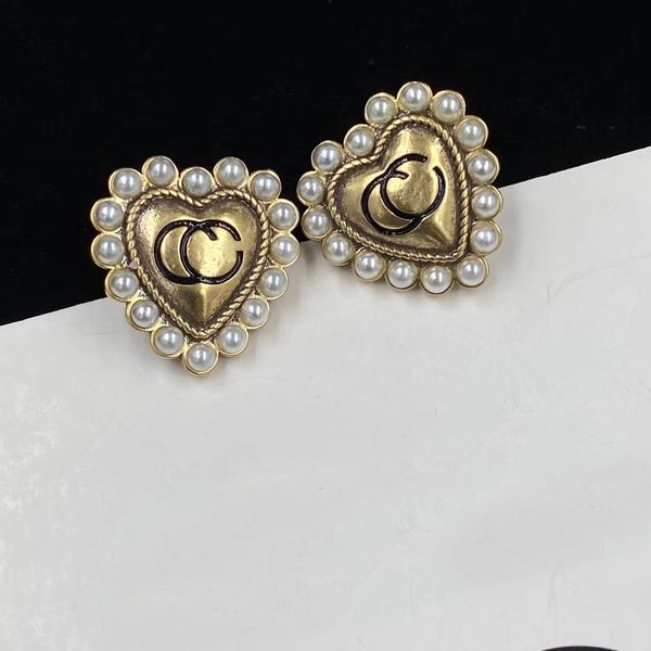 

2022 new fashion brand stud earrings pearl double letter brass material personality ladies wedding party designer jewelry excellent quality, Golden;silver