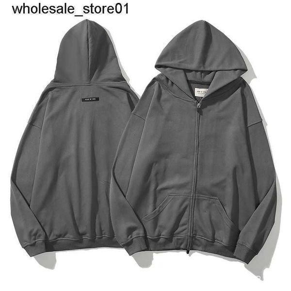 

men's designer hoodies sweatshirts essential winter season simple solid color zipper sweater cardigan jacket, Black