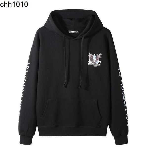 

designer represent hoodie pocket personalized flying eagle pattern casual hooded star printed sweater, Black