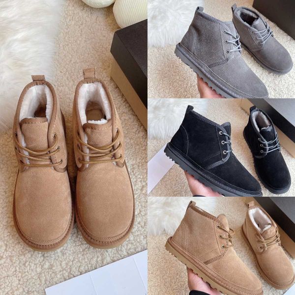 

australia neumel chestnut boots for men women shearling suede short ankle boot classic australian wool fur low lace up booties snowboot leat, Black