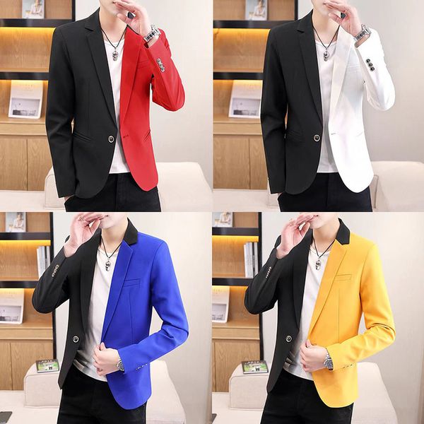 

men's suits blazers personality stitching color trench coat men's short nightclub trend small suit jacket men's slim handsome, White;black