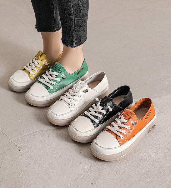 

flat sneakers single shoe first layer cow leather sports summer shallow mouth soft sole surface casual bowling footwear women 2022 new style