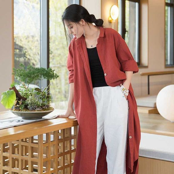 

trench coats 2022 spring new retro print ramie loose women thin wind coats leisure fashion long trench vintage chinese style coat y2209, Tan;black