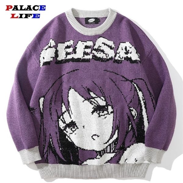 

men's sweaters oversized sweaters men women japanese anime girl pullovers oneck autumn streetwear fashion cotton knitted sweater women, White;black