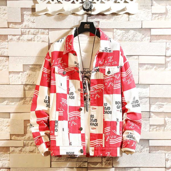 

men's jackets 2022 summer men's casual trend cardigan washed jacket large size fashion letter printed denim jacket tooling jacket, Black;brown