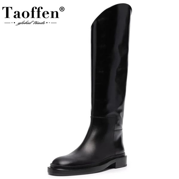 

boots taoffen women shoes knee hgih slip on cool long boot outdoor fashion winter female footwear size 34-42 220928, Black