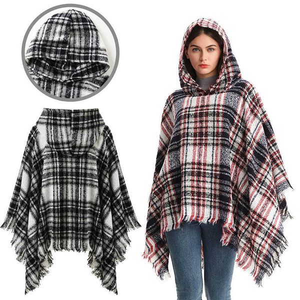 

scarves 2022 new classic ladies hooded striped cape sweater thicken winter shawl wraps blanket scarf coat ponchos for women g220927, Blue;gray