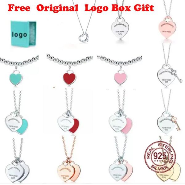 

high original blue box gift 100% 925 sterling silver tif necklace love pendant beads chain rose gold key gold luxurious for women 197c