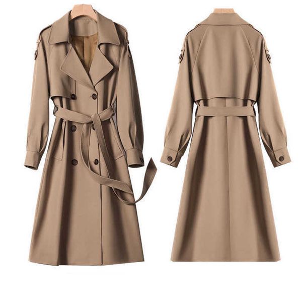 

trench coats double breasted windbreaker women's mid-long 2022 new popular autumn high-end temperament overknee coat femme trench coat, Tan;black