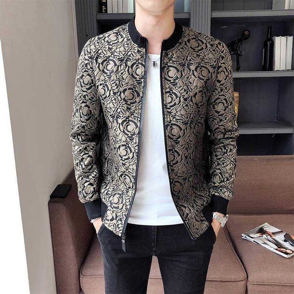

men's jackets jacquard jacket 2021 autumn new mens zipper bomber jacket streetwear men long sleeve casual vintage jacket party slim fit, Black;brown