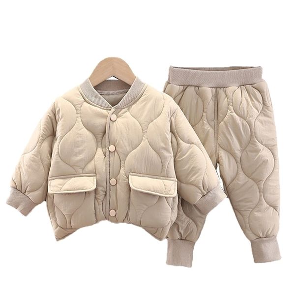 

clothing sets children suit winter fashion keep warm thicken long-sleeved cardigan trousers two-piece set for kids clothing 220928, White