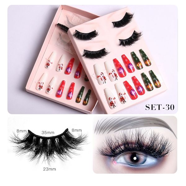 

thick curly christmas mink false eyelashes & nail set messy crisscross hand made reusable multilayer fake lashes extensions makeup accessory