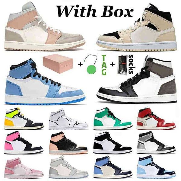 

with box jumpman 1 1s basketball shoes men women mid milan light smoke grey university blue high fearless cactus jack mocha obsidian sports