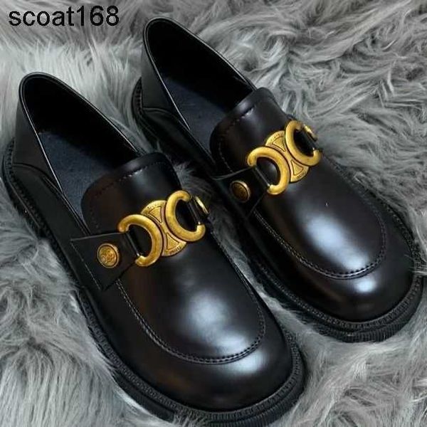 

dress shoes designer famours brand soft sole versatile british style small leather shoe women thick arc de triomphe leffer flat sneakers, Black