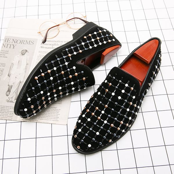 

men's luxury colorful rhinestone brogues suede round toe fashion everyday business shoes loafers various size, Black