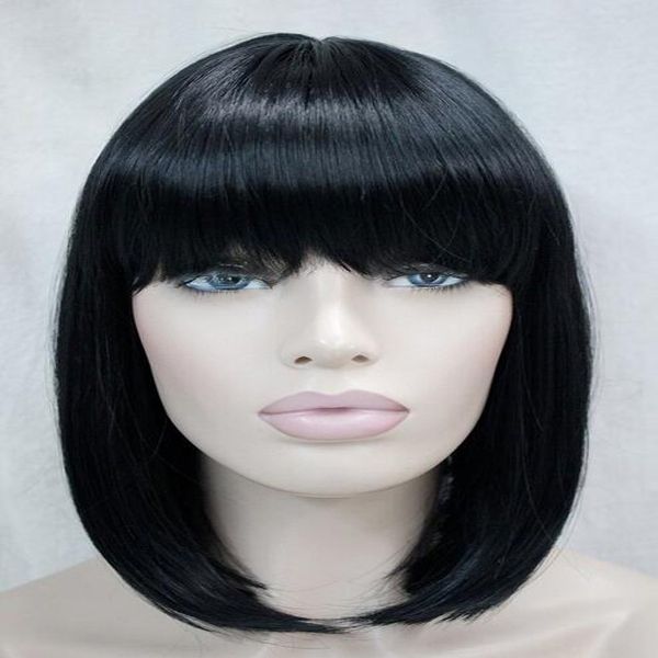 

women wig short straight ladies half black natural hair cosplay wig