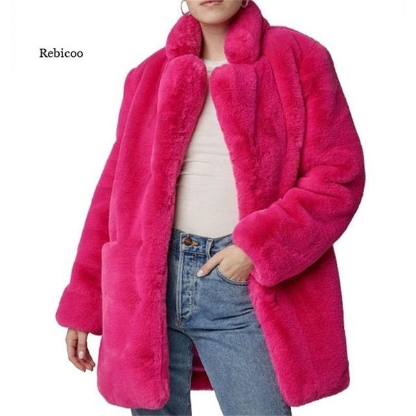 

womens fur faux fur winter coat women faux fur jacket female casual thick warm loose women clothing solid long jacket autumn vintage outwear, Black
