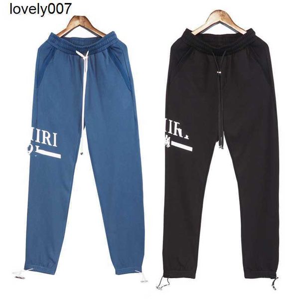 

dsigner men's pants fashion brand amirs classic printed drawstring metal buckle pants casual leggings bodysuits, Black