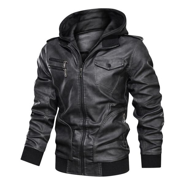 

men's leather faux winter jackets coat motorcylce casual fleece thicken motorcycle pu jacket biker warm brand clothing 220927, Black