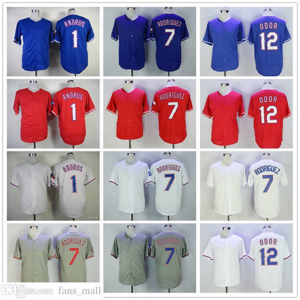 

man women youth mitchell and ness baseball jersey vintage 1 elvis andrus 7 ivan rodriguez 12 rougned odor jerseys retro, Blue;black