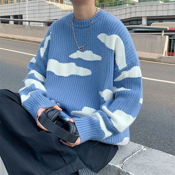 

men's sweaters autumn winter cloud sweater men warm fashion casual knitted pullover men loose oneck longsleeved sweater mens jumper clo, White;black