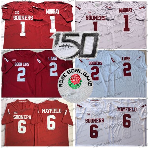 

ncaa kyler murray football jersey lamb 6 baker mayfield 28 adrian peterson oklahoma sooners white red college mens jerseys, Black