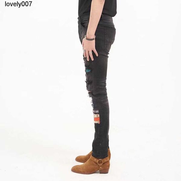 

designer men's jeans amirs new elastic slim fit fashion youth black jeans, Blue