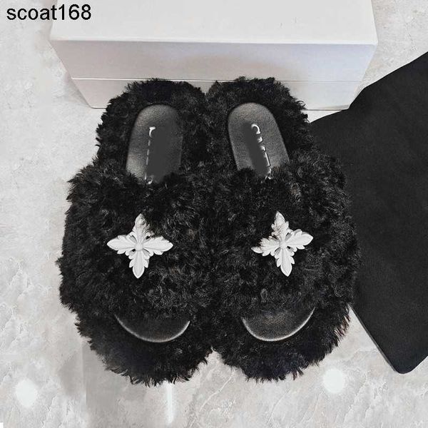 

slippers smfk cross flower designer slipper plush flat women sandals, Black