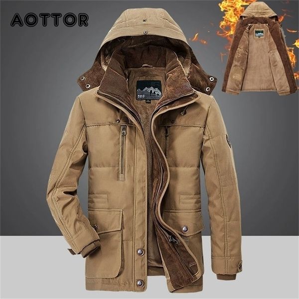 

men's down parkas winter men hooded fur linner thicken jacket male casual overcoat hat detachable coats man jaqueta masculina plus size, Black