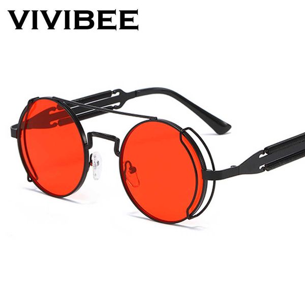 

vivibee steampunk sunglasses men round red lens punk sun glasses black metal gothic style 2022 new products women uv400 shades 0928, White;black