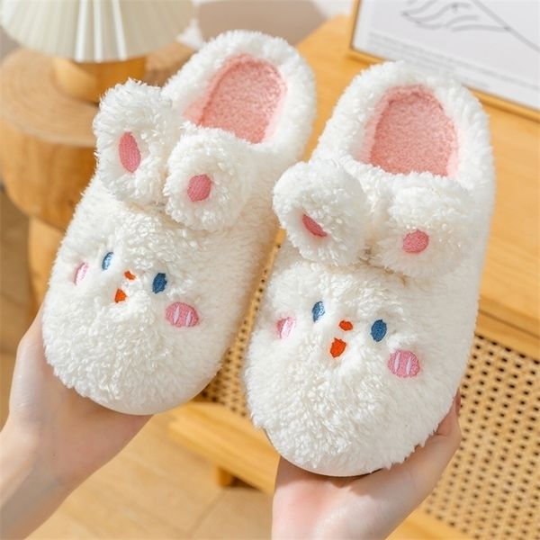 

slippers cute rabbit pattern women fur home comfortable platform warm plush cotton indoor shoes 220926, Black