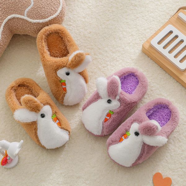 

slipper cute rabbit children  cotton slippers for boys girls home non slip indoor fall winter furry house shoes 220928, Black;grey