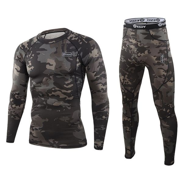 

men's thermal underwear thermal underwear men winter fleece warm tights compression quick drying set long johns man camouflage clothing, Black;white