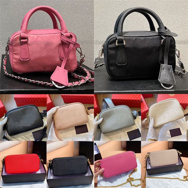 

re-edition 2005 nylon mini bag saffiano leather metal hardware detachable strap enameled metal triangle logo on the front chain shoulder bag