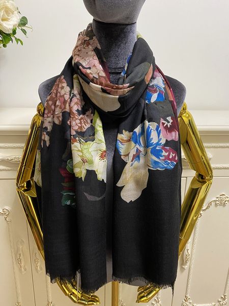 

women long scarves pashmina 100% cashmere material thin and soft print lettes floral pattern size 185cm -105cm, Blue;gray