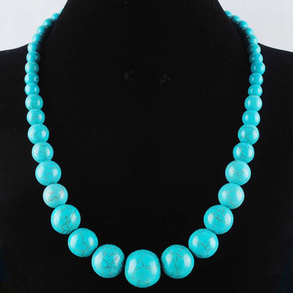 

blue turquoises necklace for women 20mm vintage graduated round necklace strand 19 inch jewelry charm gifts bf313, Silver