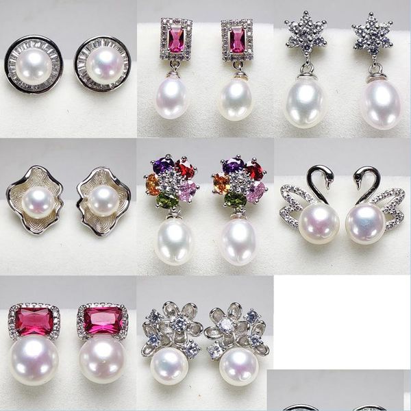 

stud ctured pearl earrings 925 sier stud summer style 7-8mm zircon for women girl diy wedding girlfriend gift drop delivery 2021 jewel dhboa, Golden;silver