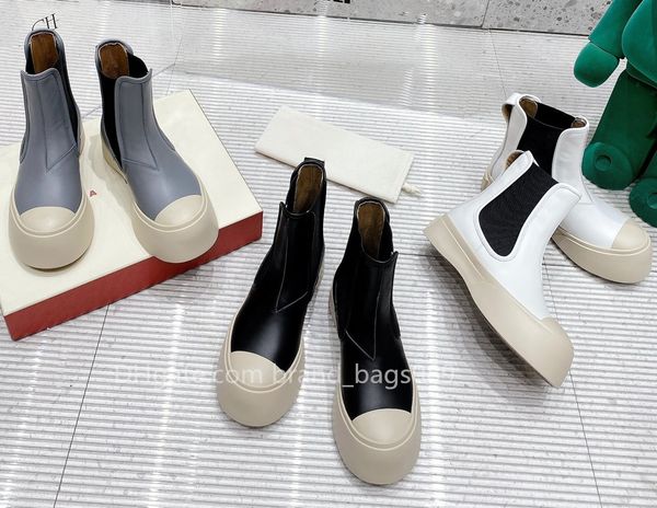 

leather chelsea big head boots platform slip-on round flat anklebooties chunky half boot luxury designer high shoes for women thick heeled k, Black