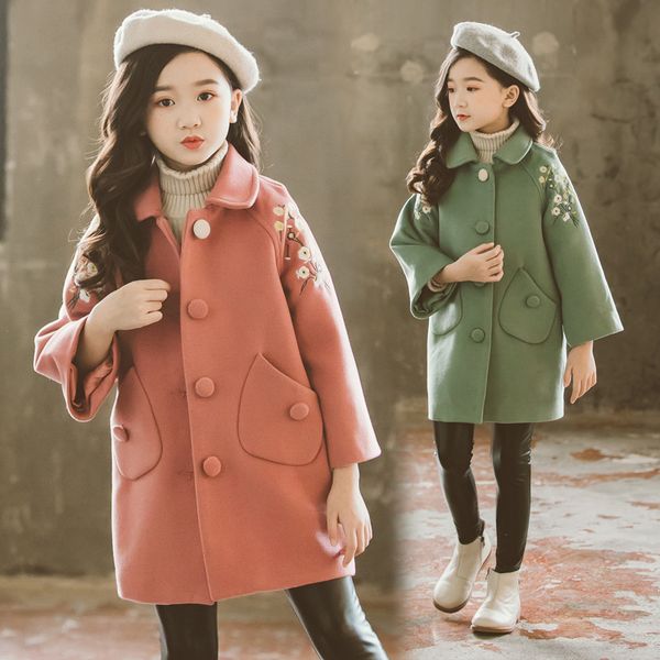 

coat children outerwear winter jackets for girls fur woolen fashion warmer thick long overcoat kids clothes 4 to 14 years 220927, Blue;gray
