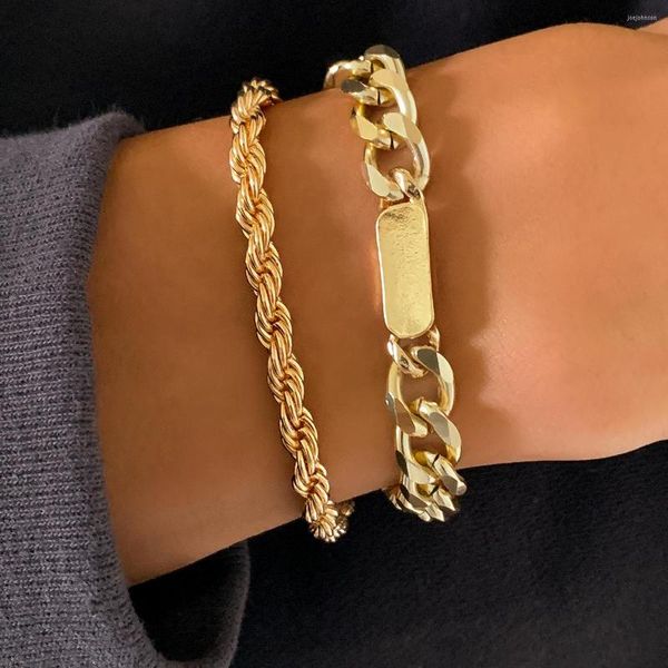 

charm bracelets ingesight.z twisted metal rope chain bangles multi layered gold color curb cuban for women wrist jewelry, Golden;silver