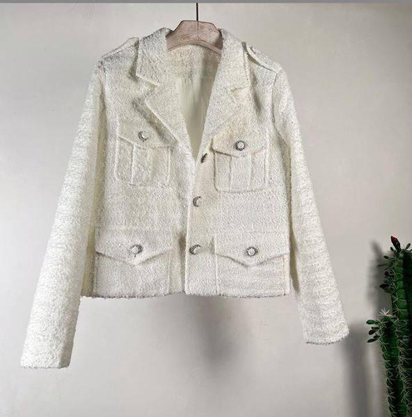 

90  2022 autumn women's jackets long sleeve lapel neck pink white tweed coat button women's chuchu, Black;brown