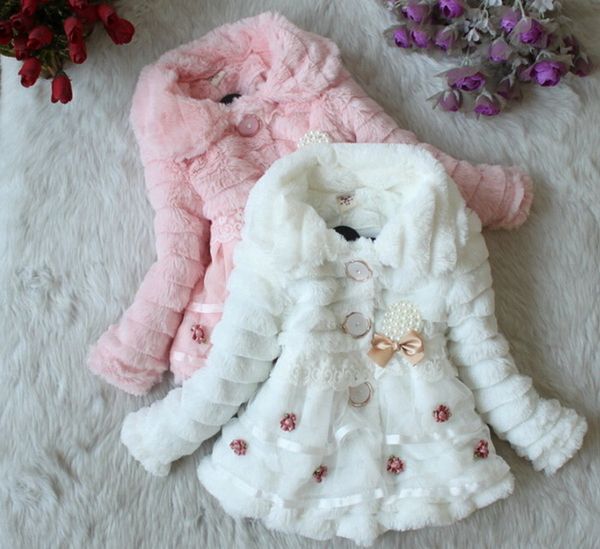 

coat children fur 2 9yrs girls cotton padded jacket winter baby girl pearl pendant clothes kids outwear clothing 220927, Blue;gray