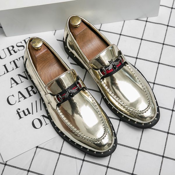

Fashion Loafers Men Shoes Classic Shiny PU Round Head One Pedal Small Flying Insect Decoration Business Casual Wedding Party Daily AD289, Clear